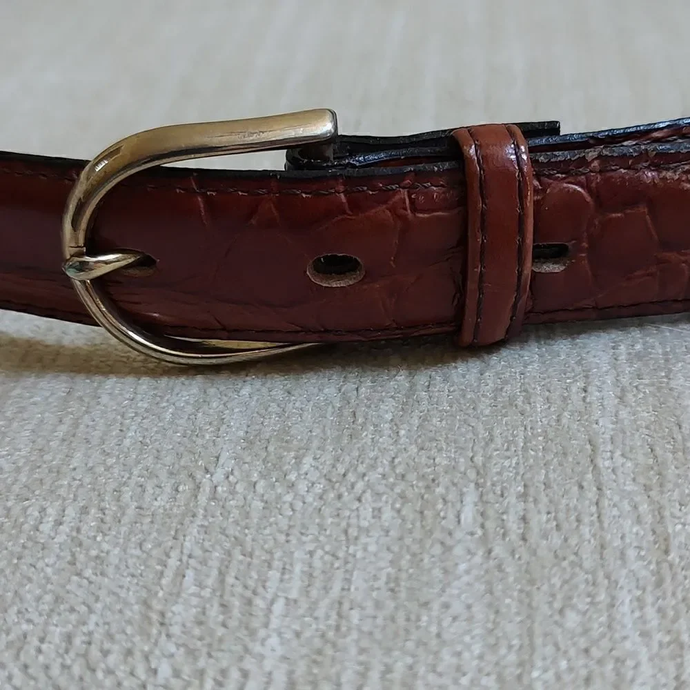 Gator Cowhide Brown Leather Belt Gold Buckle Size 32